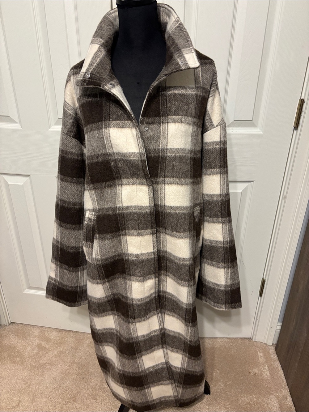 PrettyLittleThing Plaid Funnel Neck Maxi Coat